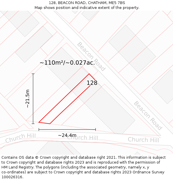 128, BEACON ROAD, CHATHAM, ME5 7BS: Plot and title map