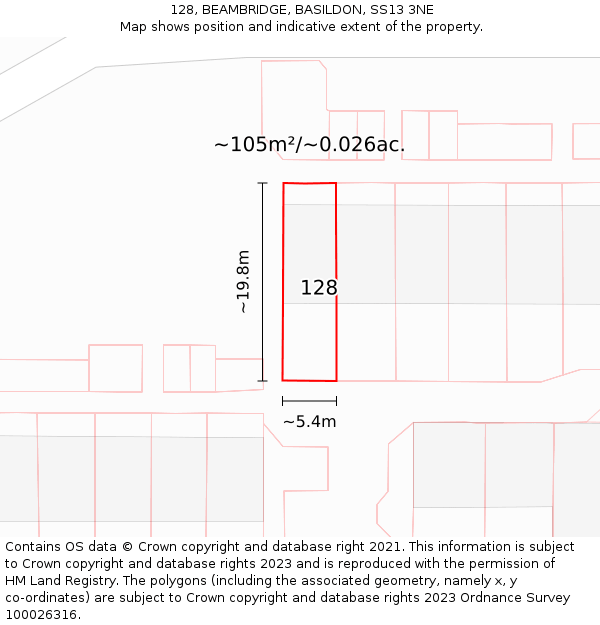 128, BEAMBRIDGE, BASILDON, SS13 3NE: Plot and title map