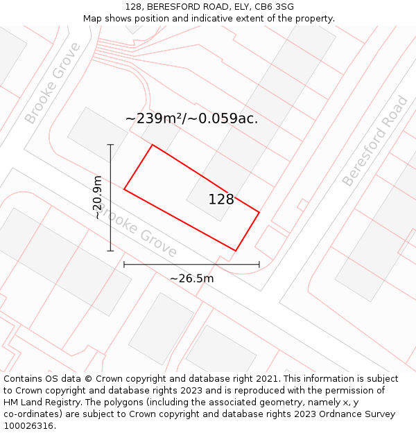 128, BERESFORD ROAD, ELY, CB6 3SG: Plot and title map