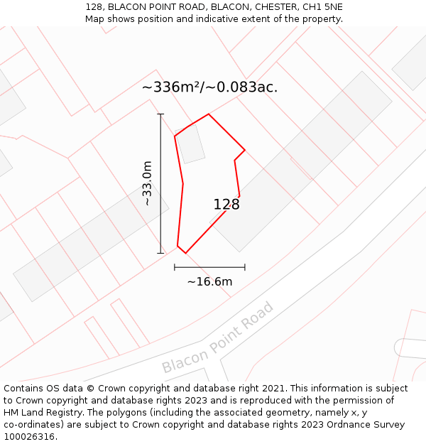 128, BLACON POINT ROAD, BLACON, CHESTER, CH1 5NE: Plot and title map