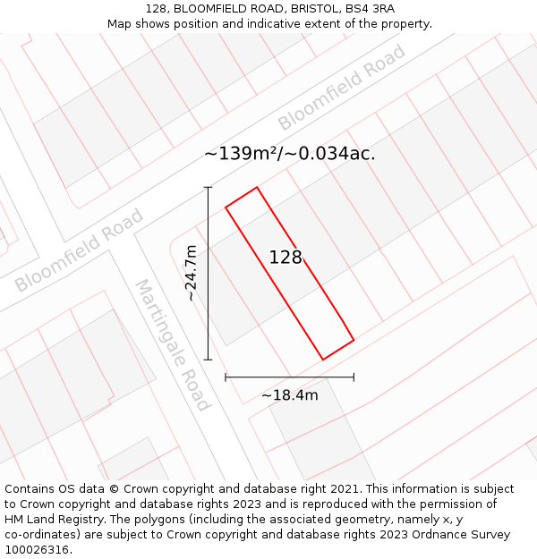 128, BLOOMFIELD ROAD, BRISTOL, BS4 3RA: Plot and title map