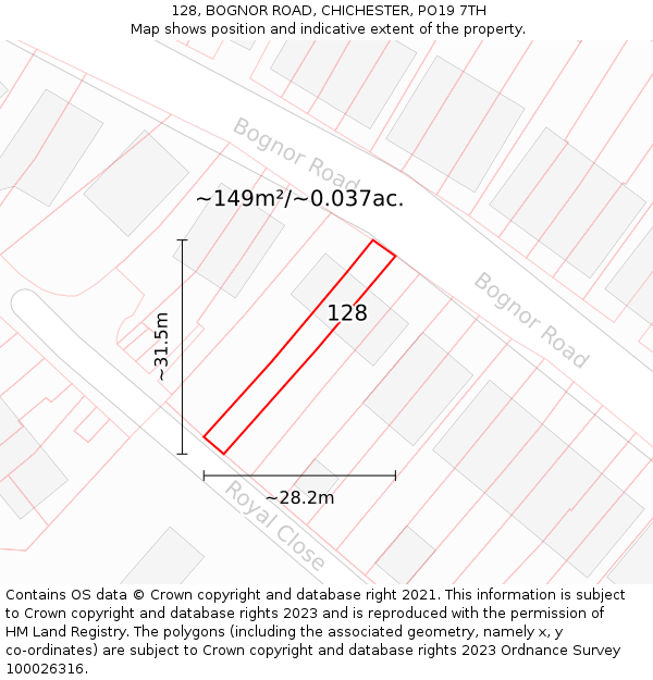 128, BOGNOR ROAD, CHICHESTER, PO19 7TH: Plot and title map