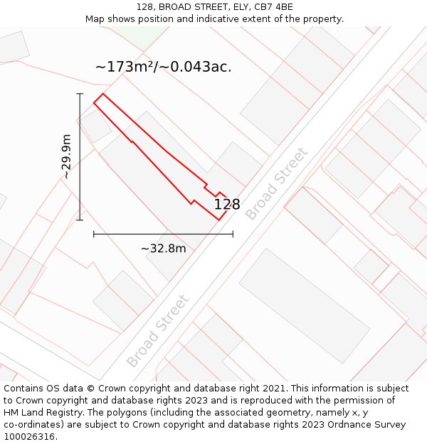 128, BROAD STREET, ELY, CB7 4BE: Plot and title map