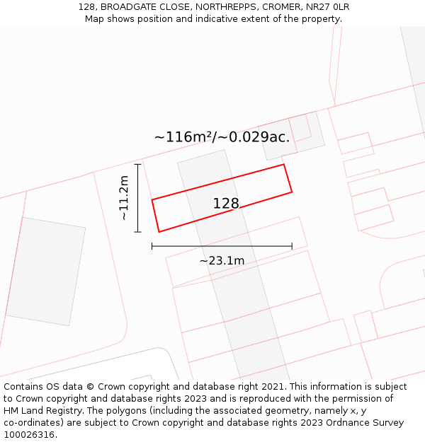 128, BROADGATE CLOSE, NORTHREPPS, CROMER, NR27 0LR: Plot and title map