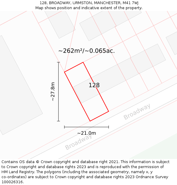 128, BROADWAY, URMSTON, MANCHESTER, M41 7WJ: Plot and title map
