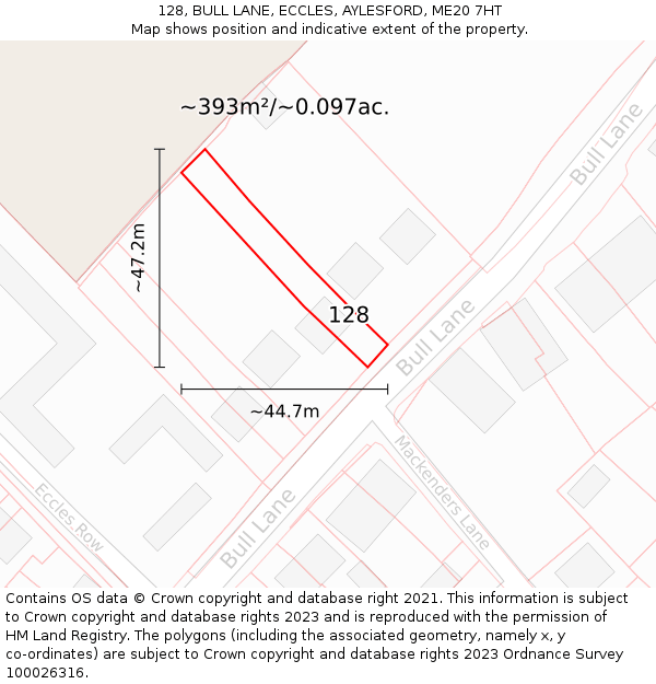 128, BULL LANE, ECCLES, AYLESFORD, ME20 7HT: Plot and title map