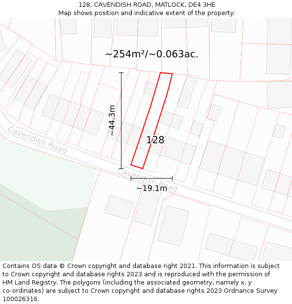 128, CAVENDISH ROAD, MATLOCK, DE4 3HE: Plot and title map