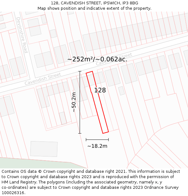 128, CAVENDISH STREET, IPSWICH, IP3 8BG: Plot and title map
