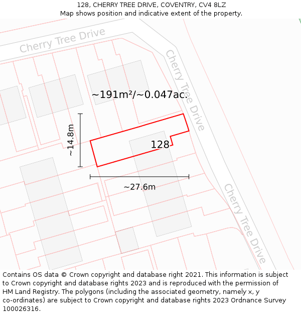 128, CHERRY TREE DRIVE, COVENTRY, CV4 8LZ: Plot and title map