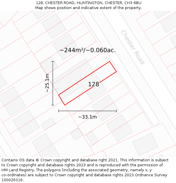 128, CHESTER ROAD, HUNTINGTON, CHESTER, CH3 6BU: Plot and title map