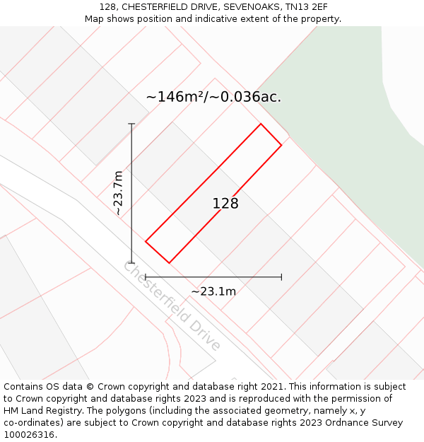 128, CHESTERFIELD DRIVE, SEVENOAKS, TN13 2EF: Plot and title map