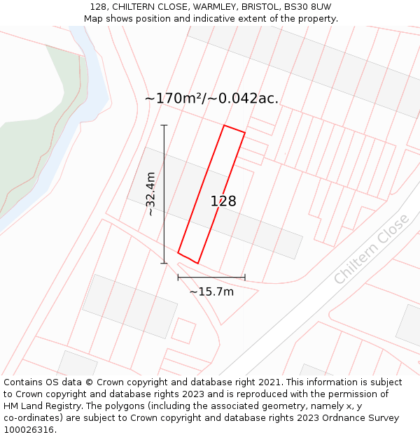128, CHILTERN CLOSE, WARMLEY, BRISTOL, BS30 8UW: Plot and title map