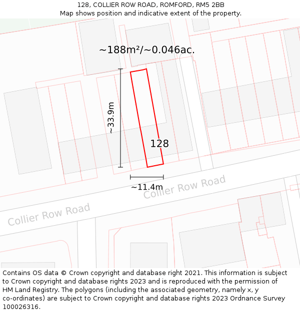 128, COLLIER ROW ROAD, ROMFORD, RM5 2BB: Plot and title map