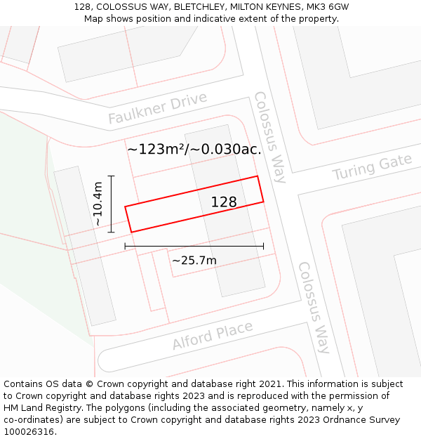 128, COLOSSUS WAY, BLETCHLEY, MILTON KEYNES, MK3 6GW: Plot and title map