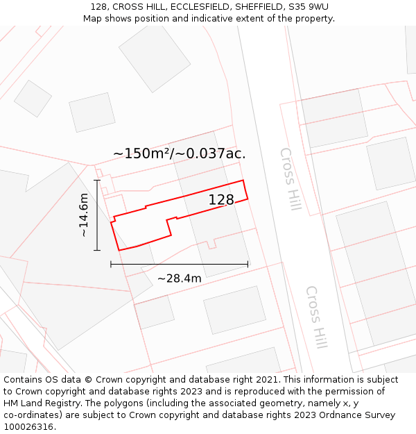 128, CROSS HILL, ECCLESFIELD, SHEFFIELD, S35 9WU: Plot and title map