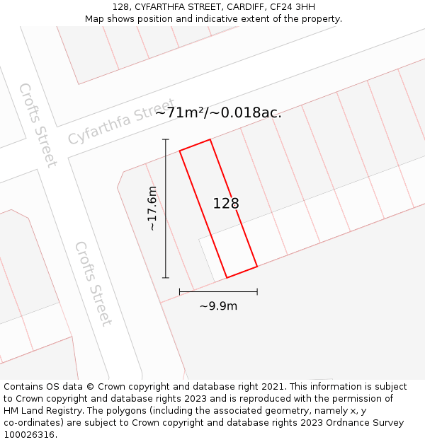 128, CYFARTHFA STREET, CARDIFF, CF24 3HH: Plot and title map
