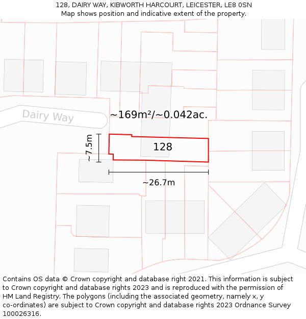 128, DAIRY WAY, KIBWORTH HARCOURT, LEICESTER, LE8 0SN: Plot and title map