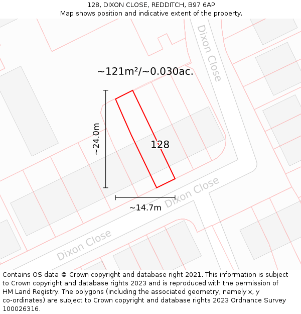 128, DIXON CLOSE, REDDITCH, B97 6AP: Plot and title map
