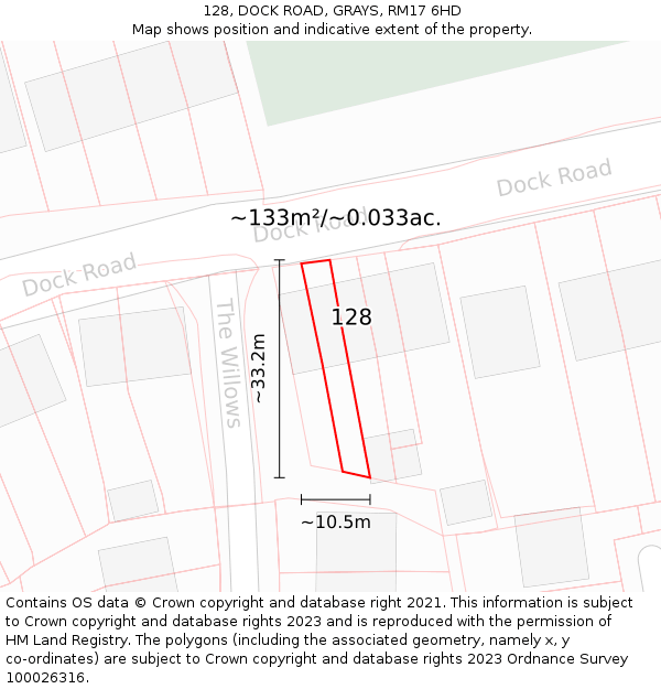 128, DOCK ROAD, GRAYS, RM17 6HD: Plot and title map