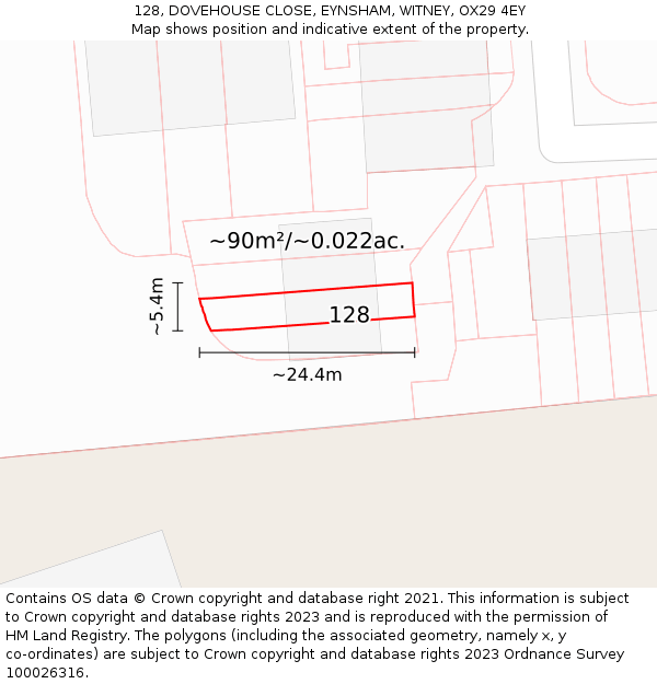 128, DOVEHOUSE CLOSE, EYNSHAM, WITNEY, OX29 4EY: Plot and title map