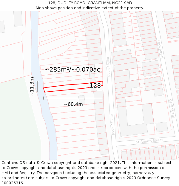 128, DUDLEY ROAD, GRANTHAM, NG31 9AB: Plot and title map