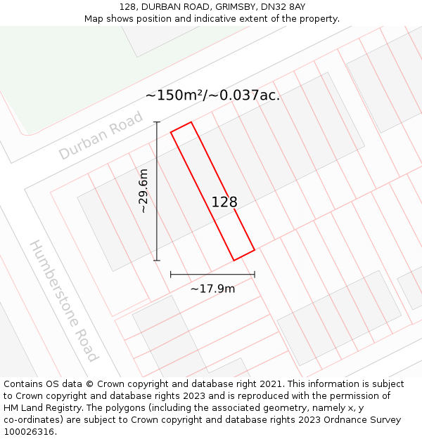 128, DURBAN ROAD, GRIMSBY, DN32 8AY: Plot and title map