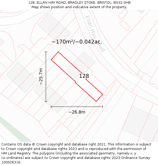 128, ELLAN HAY ROAD, BRADLEY STOKE, BRISTOL, BS32 0HB: Plot and title map