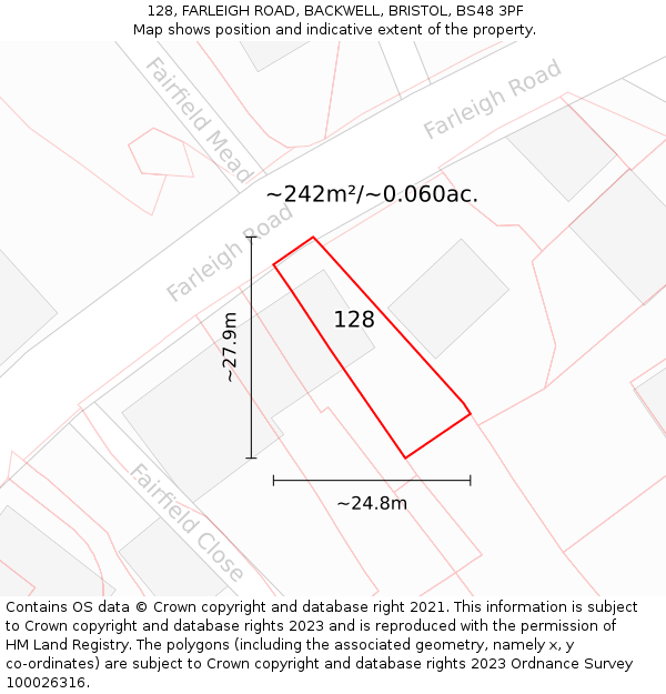 128, FARLEIGH ROAD, BACKWELL, BRISTOL, BS48 3PF: Plot and title map