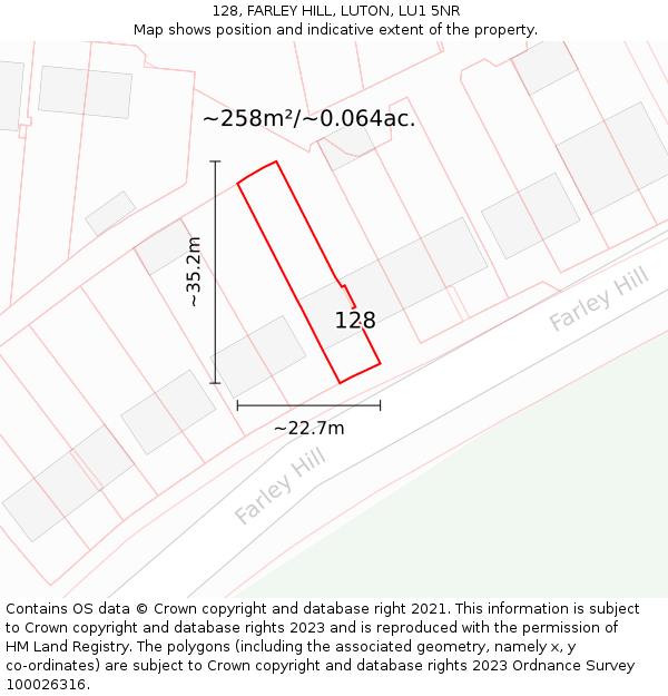 128, FARLEY HILL, LUTON, LU1 5NR: Plot and title map