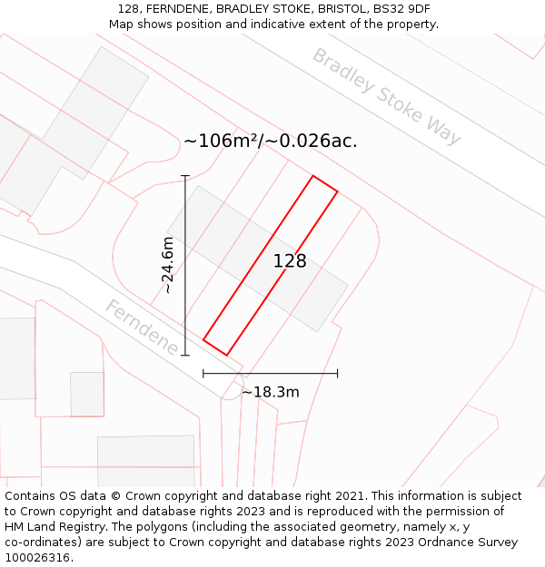 128, FERNDENE, BRADLEY STOKE, BRISTOL, BS32 9DF: Plot and title map