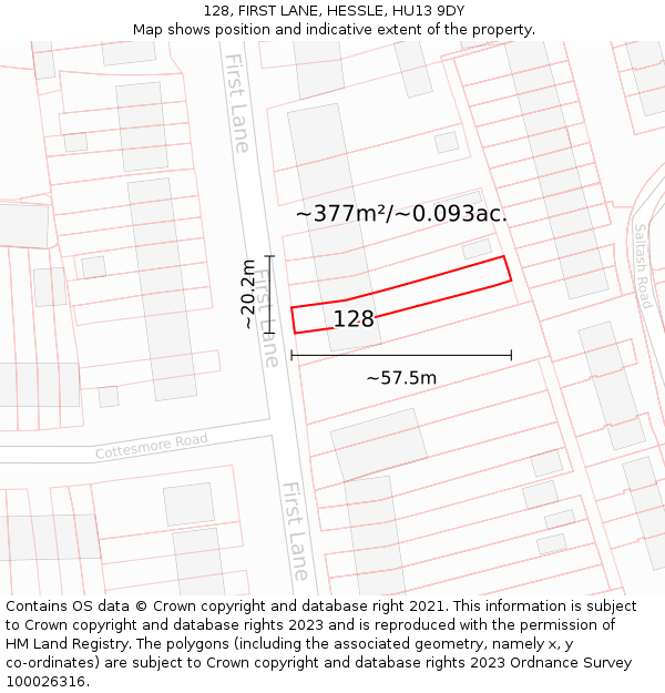 128, FIRST LANE, HESSLE, HU13 9DY: Plot and title map