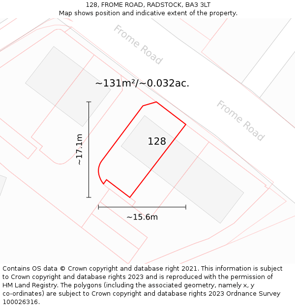 128, FROME ROAD, RADSTOCK, BA3 3LT: Plot and title map
