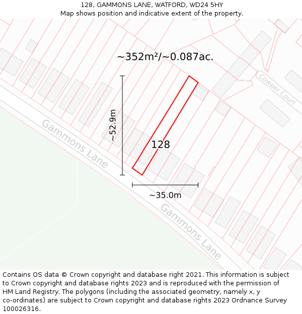 128, GAMMONS LANE, WATFORD, WD24 5HY: Plot and title map