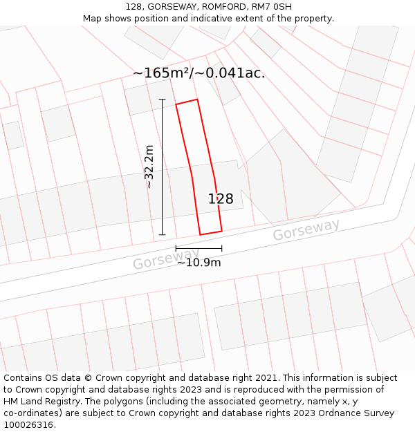 128, GORSEWAY, ROMFORD, RM7 0SH: Plot and title map