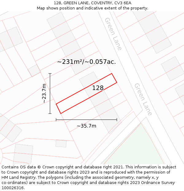 128, GREEN LANE, COVENTRY, CV3 6EA: Plot and title map