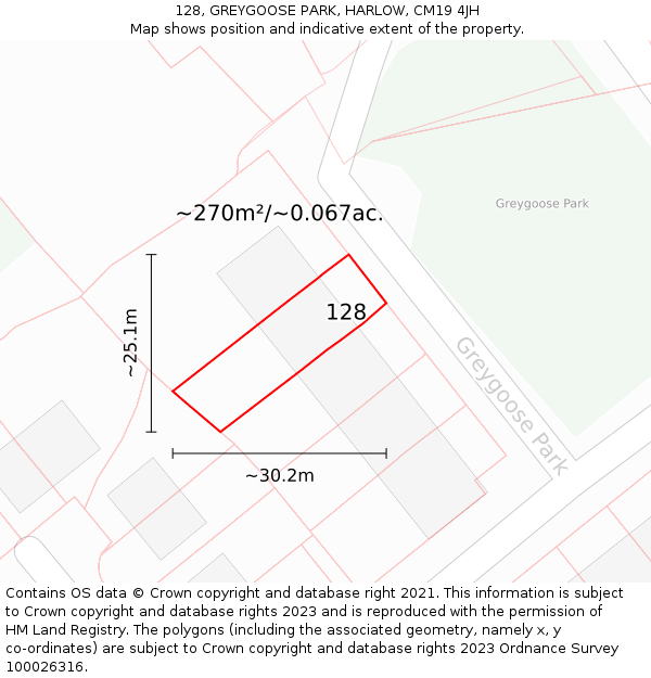 128, GREYGOOSE PARK, HARLOW, CM19 4JH: Plot and title map