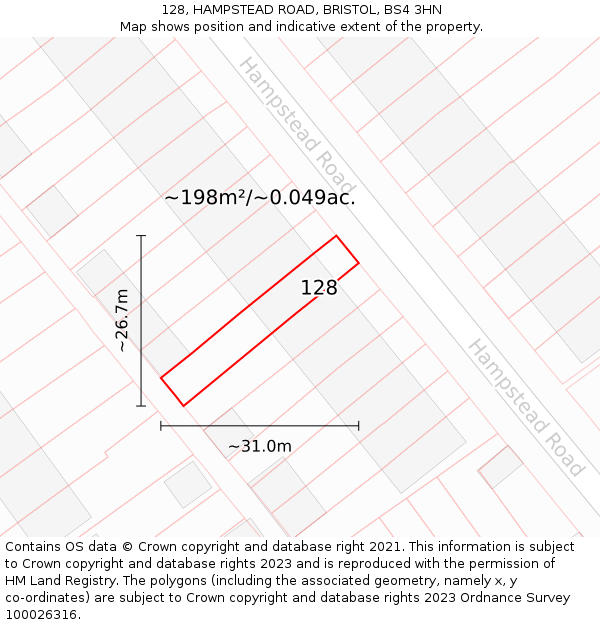 128, HAMPSTEAD ROAD, BRISTOL, BS4 3HN: Plot and title map