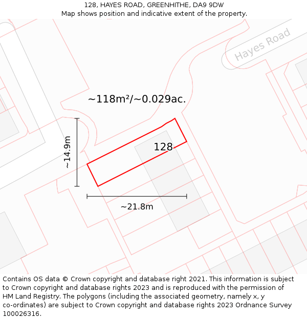 128, HAYES ROAD, GREENHITHE, DA9 9DW: Plot and title map