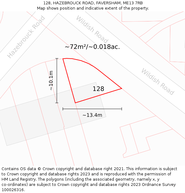 128, HAZEBROUCK ROAD, FAVERSHAM, ME13 7RB: Plot and title map