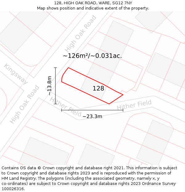 128, HIGH OAK ROAD, WARE, SG12 7NY: Plot and title map