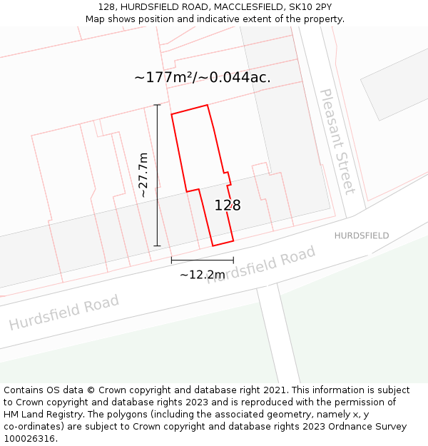 128, HURDSFIELD ROAD, MACCLESFIELD, SK10 2PY: Plot and title map