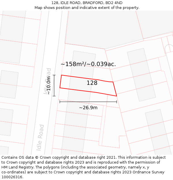 128, IDLE ROAD, BRADFORD, BD2 4ND: Plot and title map