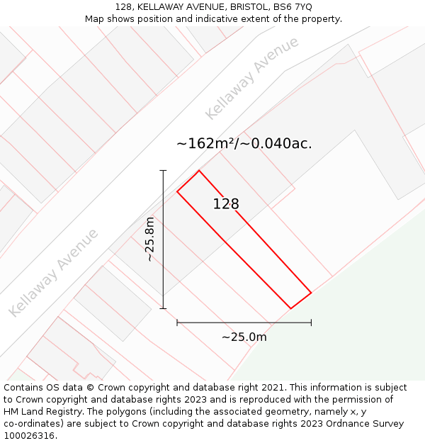 128, KELLAWAY AVENUE, BRISTOL, BS6 7YQ: Plot and title map