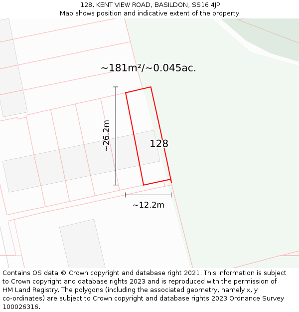 128, KENT VIEW ROAD, BASILDON, SS16 4JP: Plot and title map