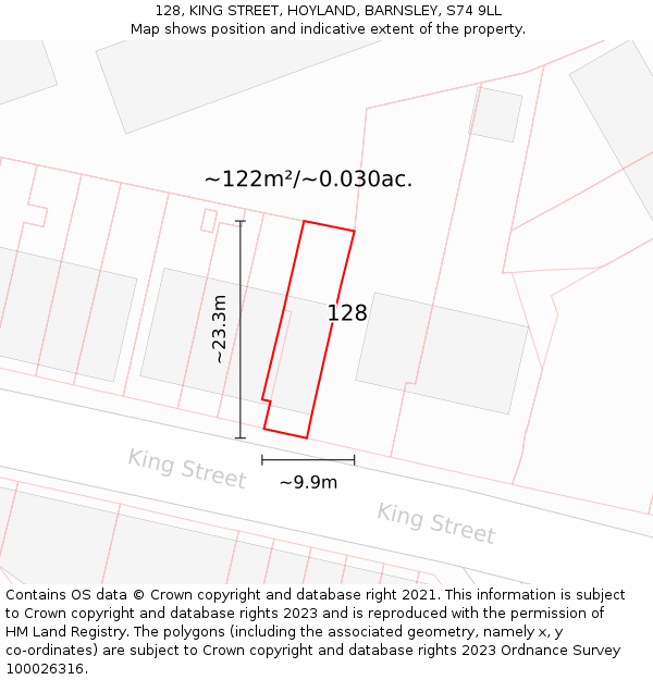 128, KING STREET, HOYLAND, BARNSLEY, S74 9LL: Plot and title map