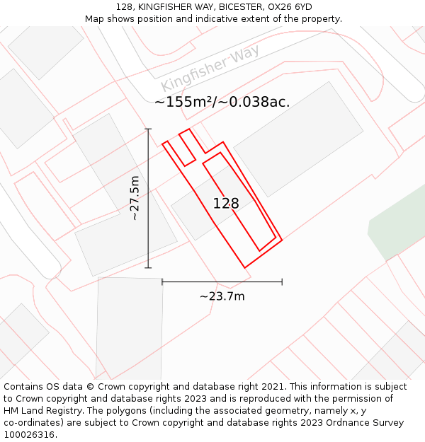 128, KINGFISHER WAY, BICESTER, OX26 6YD: Plot and title map