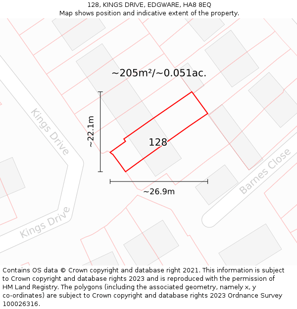 128, KINGS DRIVE, EDGWARE, HA8 8EQ: Plot and title map