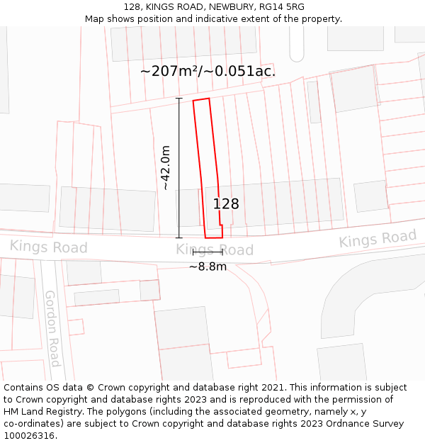 128, KINGS ROAD, NEWBURY, RG14 5RG: Plot and title map