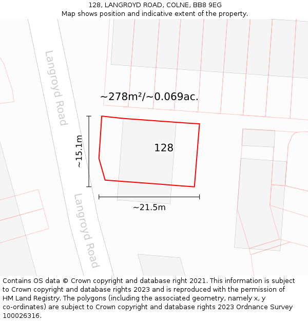 128, LANGROYD ROAD, COLNE, BB8 9EG: Plot and title map