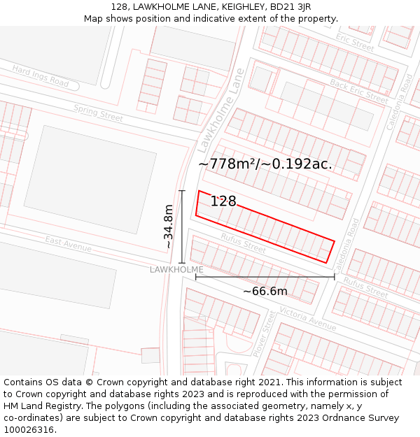 128, LAWKHOLME LANE, KEIGHLEY, BD21 3JR: Plot and title map